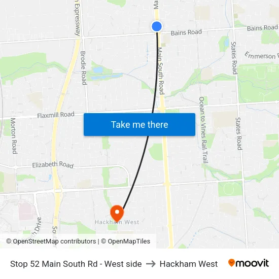 Stop 52 Main South Rd - West side to Hackham West map