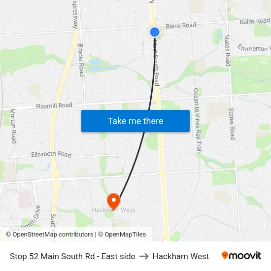 Stop 52 Main South Rd - East side to Hackham West map