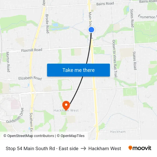 Stop 54 Main South Rd - East side to Hackham West map