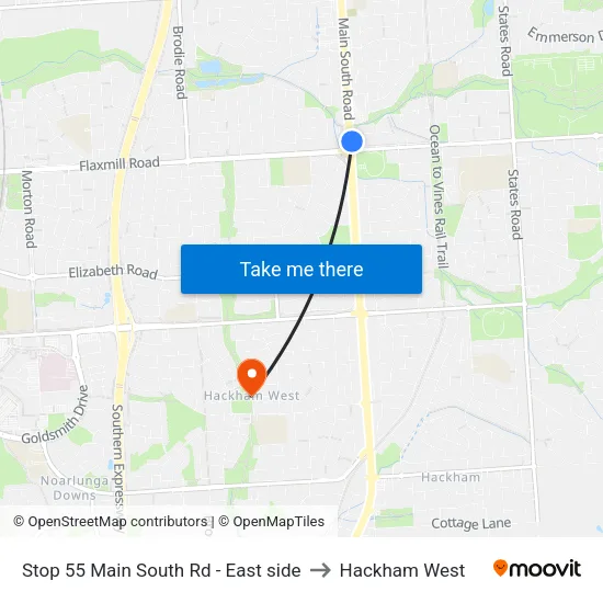 Stop 55 Main South Rd - East side to Hackham West map