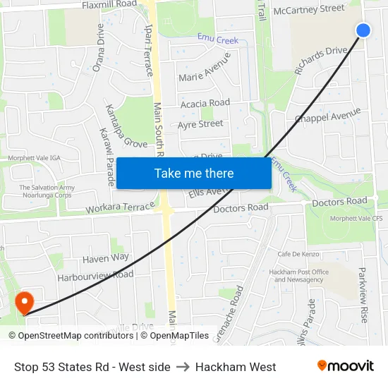 Stop 53 States Rd - West side to Hackham West map