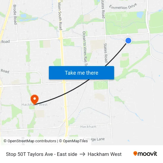 Stop 50T Taylors Ave - East side to Hackham West map