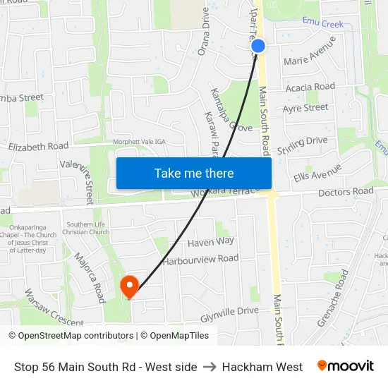Stop 56 Main South Rd - West side to Hackham West map