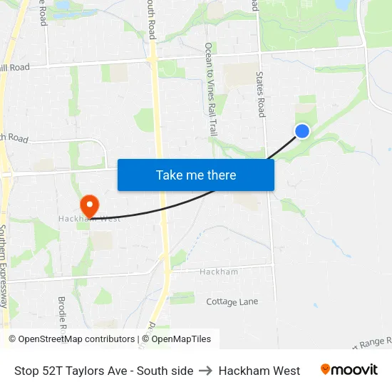 Stop 52T Taylors Ave - South side to Hackham West map