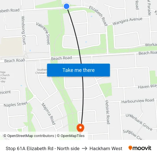 Stop 61A Elizabeth Rd - North side to Hackham West map