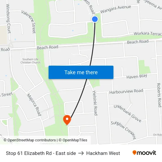Stop 61 Elizabeth Rd - East side to Hackham West map