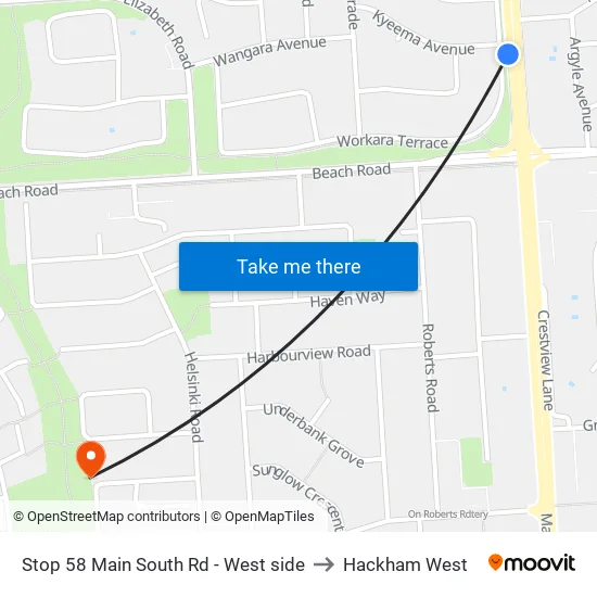 Stop 58 Main South Rd - West side to Hackham West map