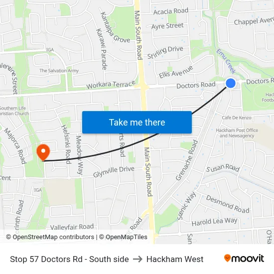 Stop 57 Doctors Rd - South side to Hackham West map