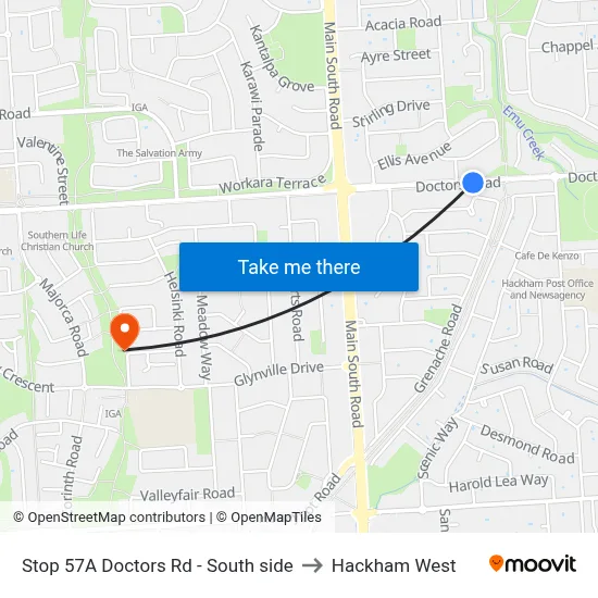 Stop 57A Doctors Rd - South side to Hackham West map