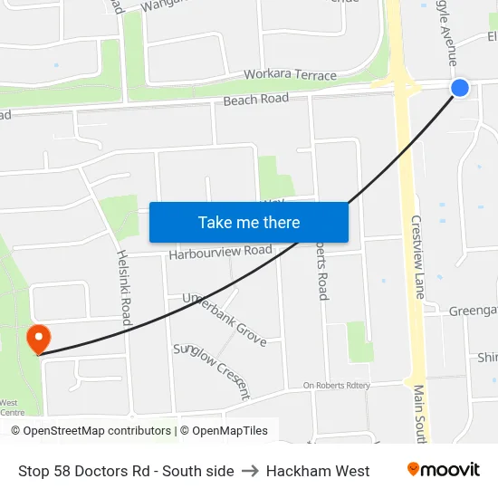 Stop 58 Doctors Rd - South side to Hackham West map