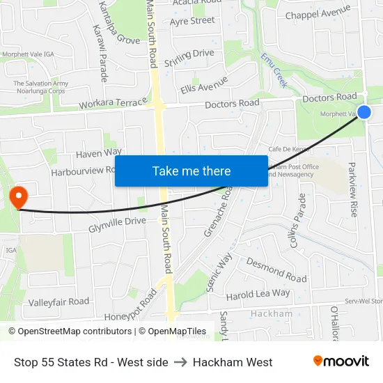 Stop 55 States Rd - West side to Hackham West map
