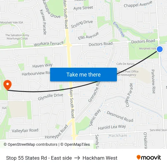 Stop 55 States Rd - East side to Hackham West map