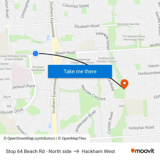 Stop 64 Beach Rd - North side to Hackham West map