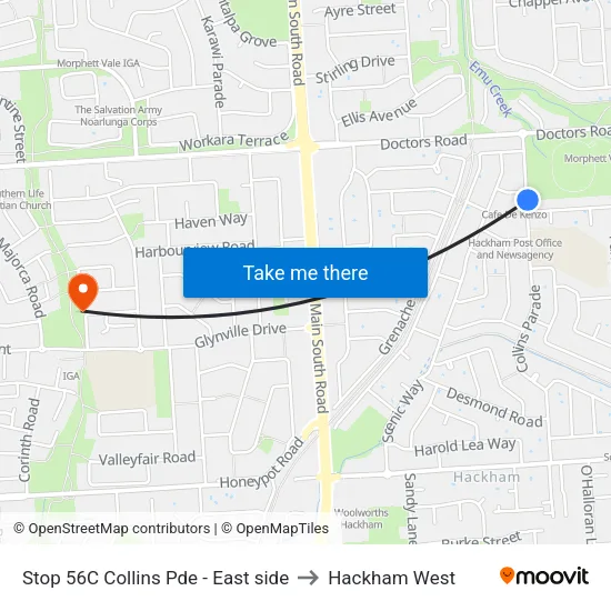 Stop 56C Collins Pde - East side to Hackham West map