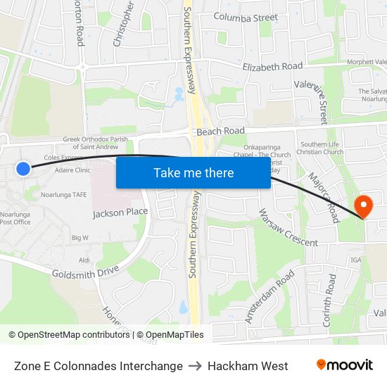 Zone E Colonnades Interchange to Hackham West map