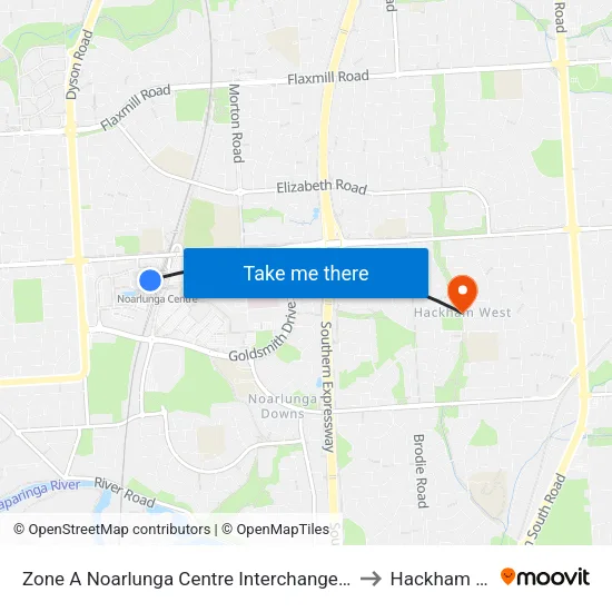 Zone A Noarlunga Centre Interchange - West side to Hackham West map