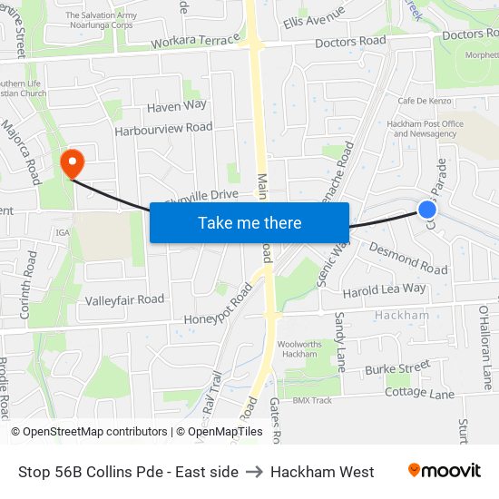 Stop 56B Collins Pde - East side to Hackham West map
