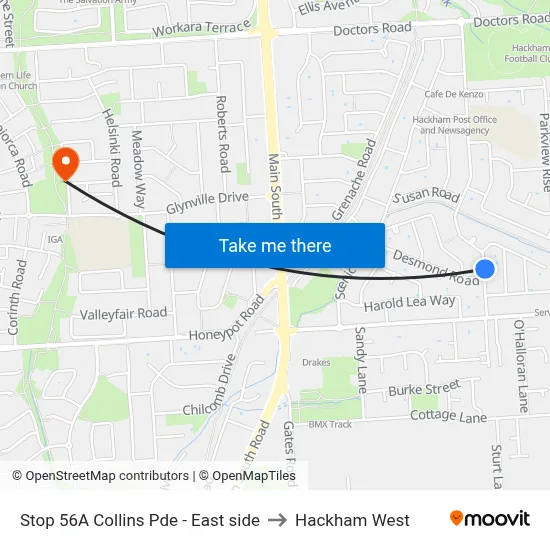 Stop 56A Collins Pde - East side to Hackham West map