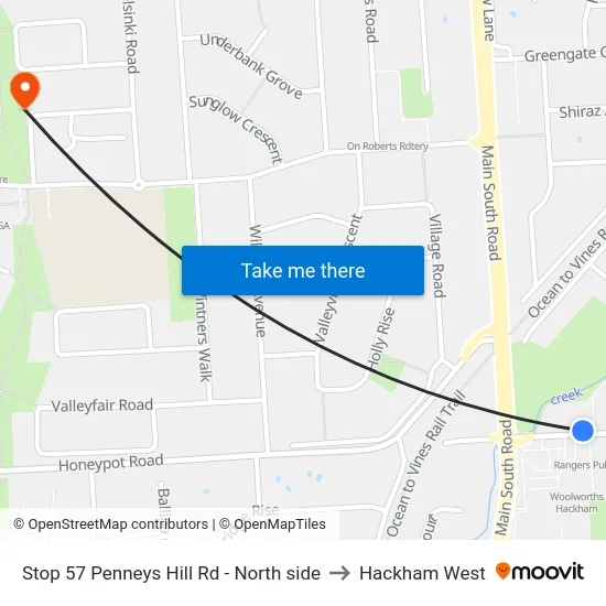 Stop 57 Penneys Hill Rd - North side to Hackham West map