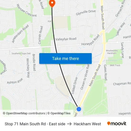 Stop 71 Main South Rd - East side to Hackham West map