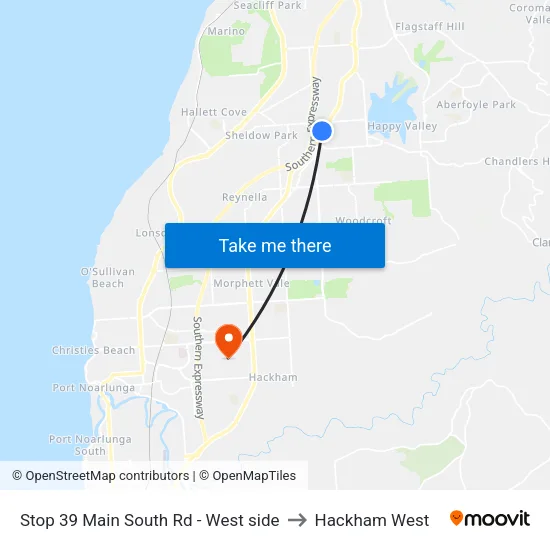 Stop 39 Main South Rd - West side to Hackham West map