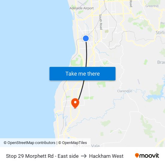 Stop 29 Morphett Rd - East side to Hackham West map