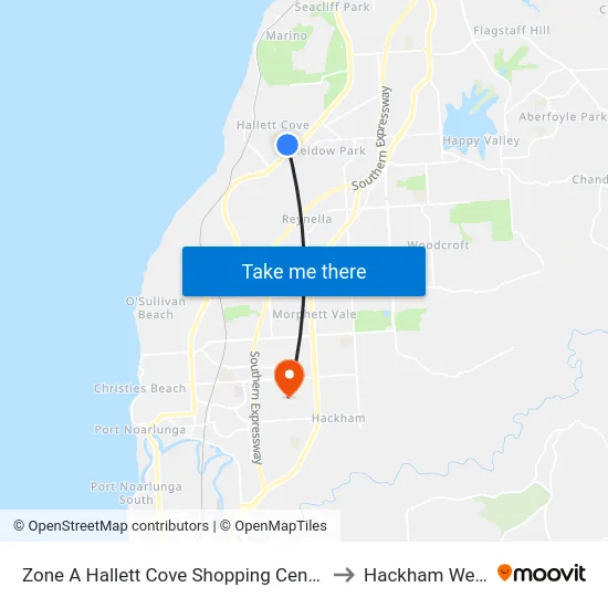 Zone A Hallett Cove Shopping Centre to Hackham West map
