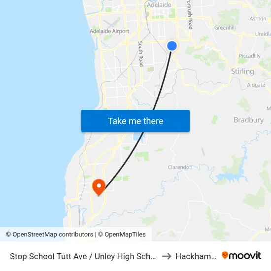 Stop School Tutt Ave / Unley High School - South side to Hackham West map