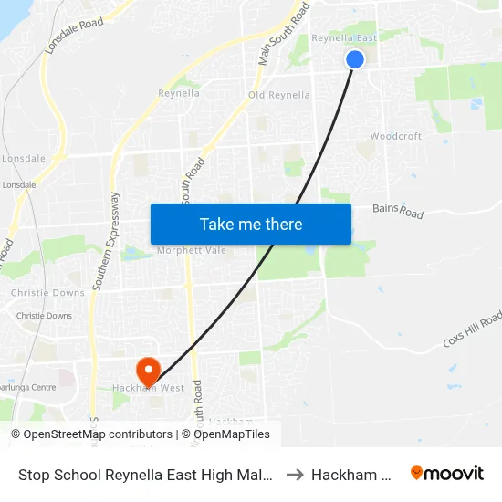 Stop School Reynella East High Malbeck Dr to Hackham West map