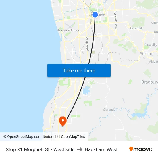 Stop X1 Morphett St - West side to Hackham West map