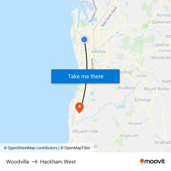 Woodville to Hackham West map