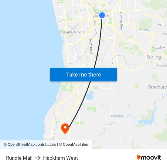 Rundle Mall to Hackham West map