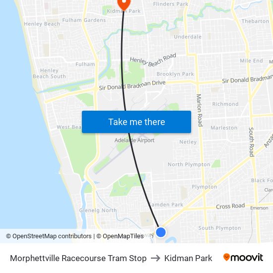 Morphettville Racecourse Tram Stop to Kidman Park map