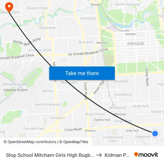 Stop School Mitcham Girls High Rugby St to Kidman Park map