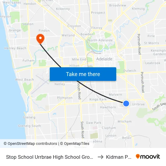 Stop School Urrbrae High School Grounds to Kidman Park map