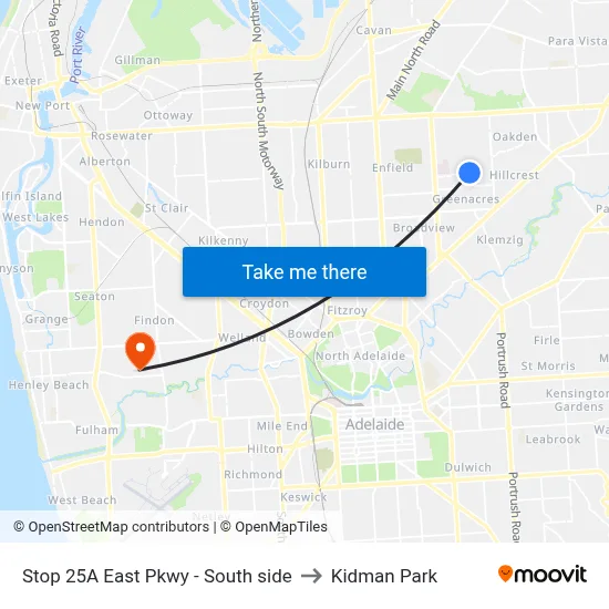 Stop 25A East Pkwy - South side to Kidman Park map