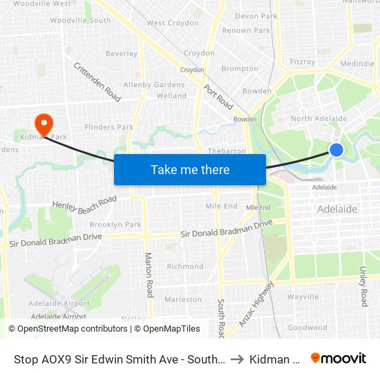 Stop AOX9 Sir Edwin Smith Ave - South East side to Kidman Park map