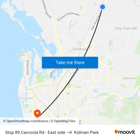 Stop 89 Carcoola Rd - East side to Kidman Park map