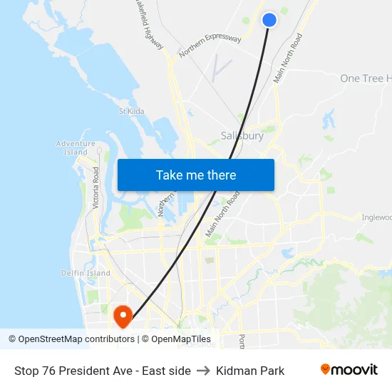 Stop 76 President Ave - East side to Kidman Park map