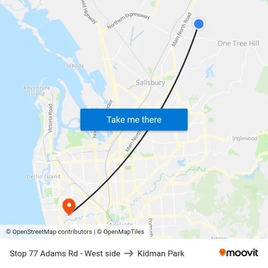 Stop 77 Adams Rd - West side to Kidman Park map