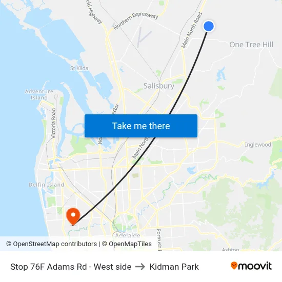 Stop 76F Adams Rd - West side to Kidman Park map