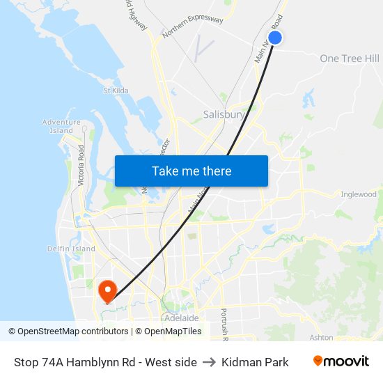 Stop 74A Hamblynn Rd - West side to Kidman Park map