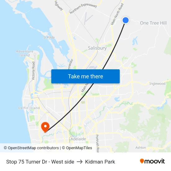 Stop 75 Turner Dr - West side to Kidman Park map