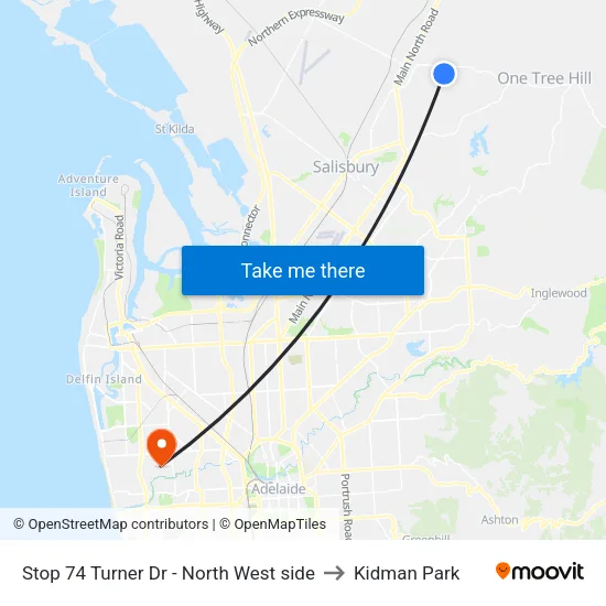 Stop 74 Turner Dr - North West side to Kidman Park map
