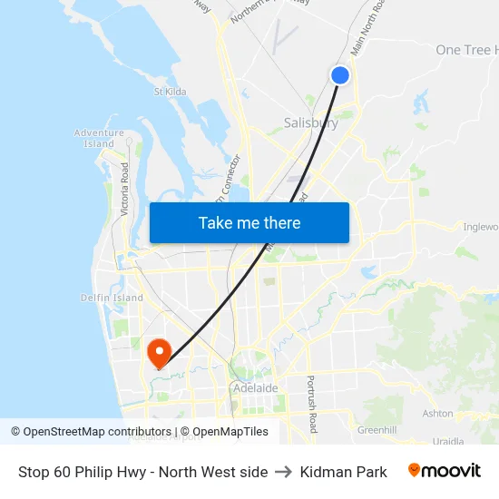 Stop 60 Philip Hwy - North West side to Kidman Park map