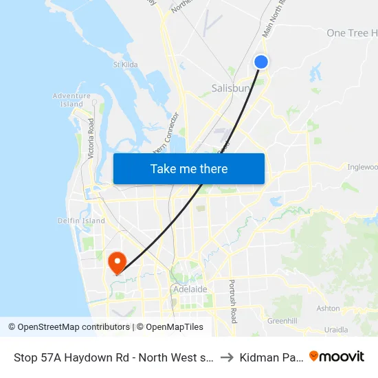 Stop 57A Haydown Rd - North West side to Kidman Park map