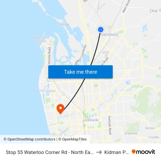Stop 55 Waterloo Corner Rd - North East side to Kidman Park map