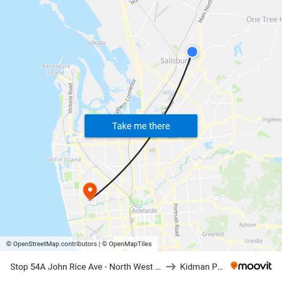 Stop 54A John Rice Ave - North West side to Kidman Park map