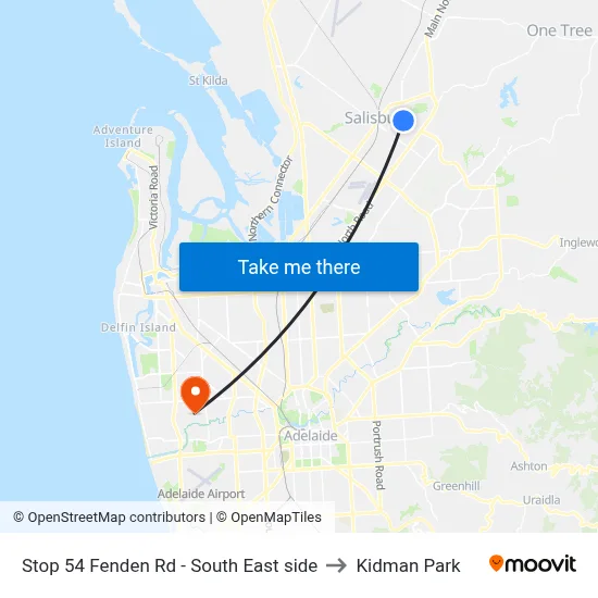 Stop 54 Fenden Rd - South East side to Kidman Park map