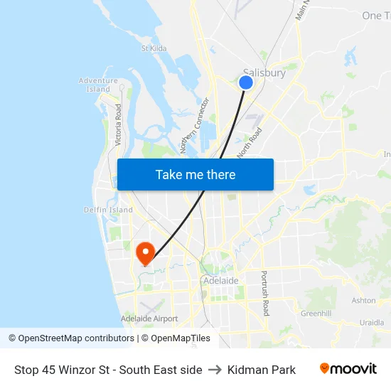 Stop 45 Winzor St - South East side to Kidman Park map